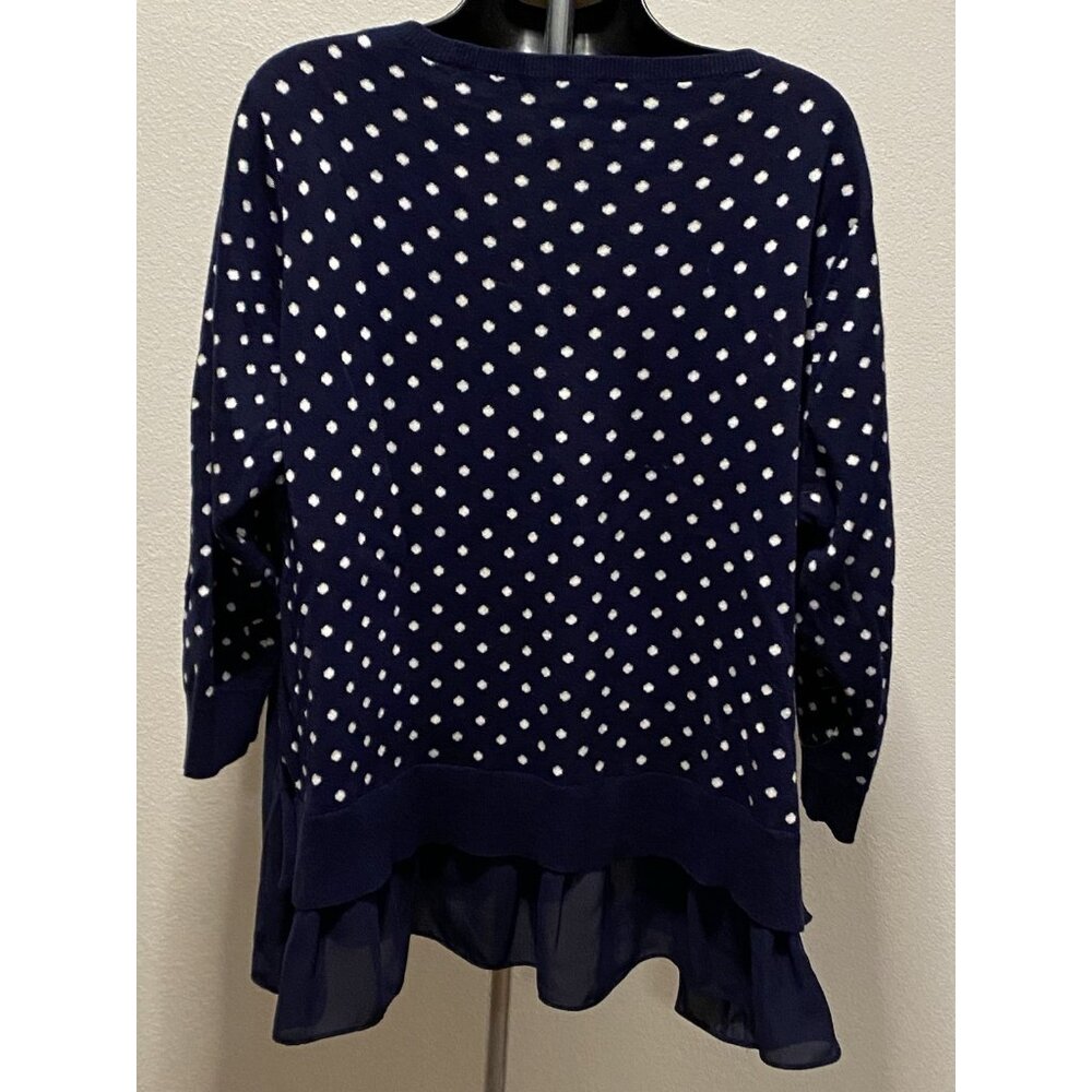 Chaps Womens Size 1X Sweater Polka Dot Navy Polyester Hem - Picture 8 of 10